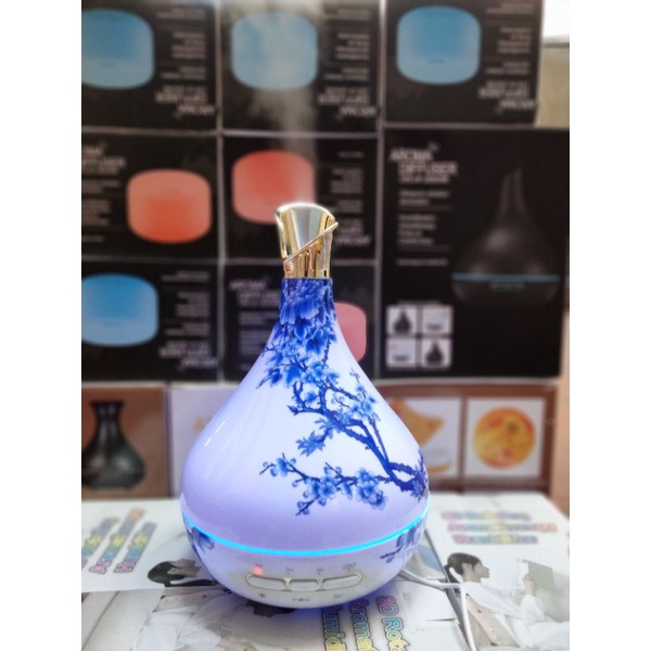 (Tặng tinh dầu )  Máy khuếch tán tinh dầu Aroma cao cấp Hoa Phú Qúy - đèn led 7 màu - BH 6 tháng