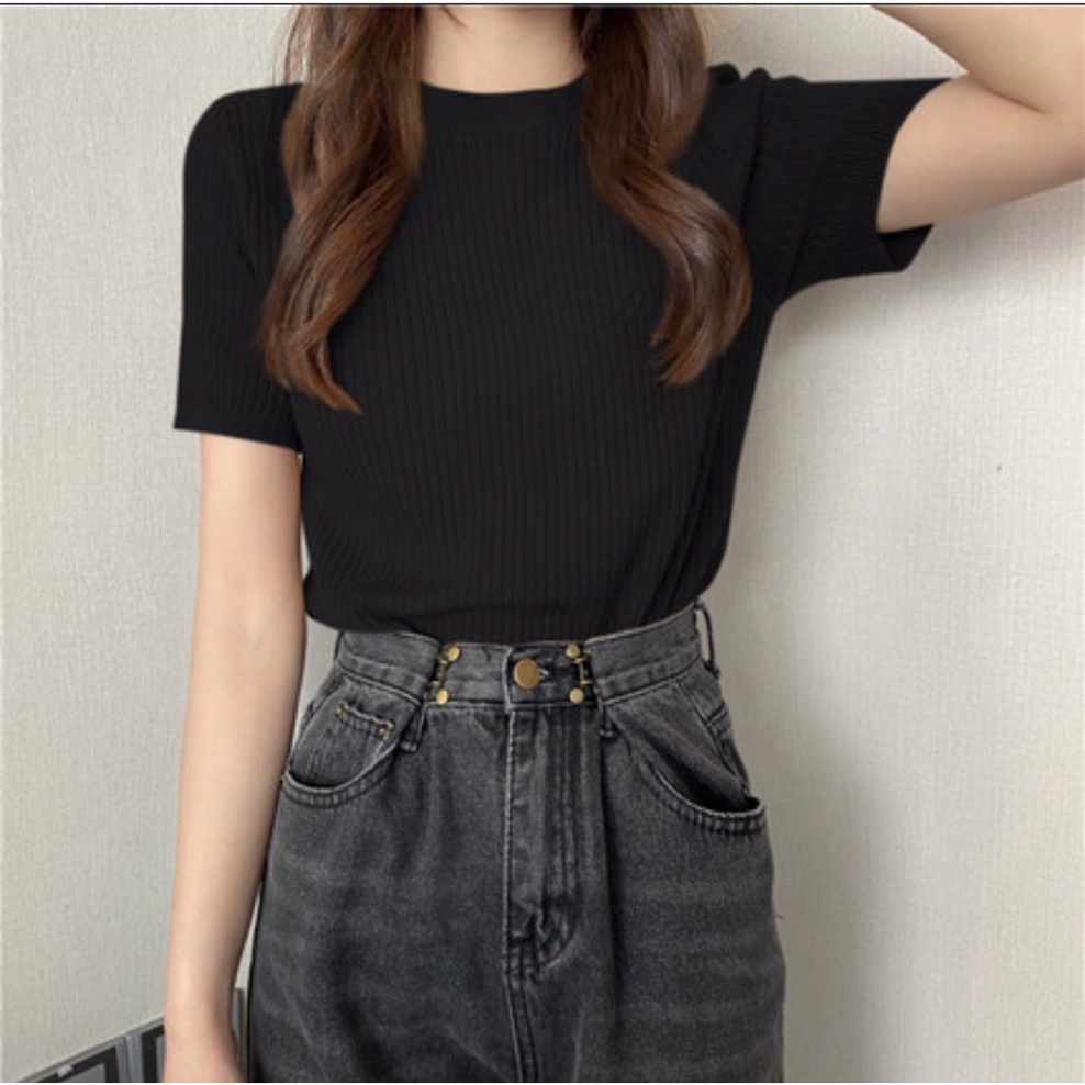 Áo len cộc tay trơn basic đơn giản sang trọng-áo len trơn cộc tay cao cấp A454 Noiyxanh nội y xanh chất len quảng châu