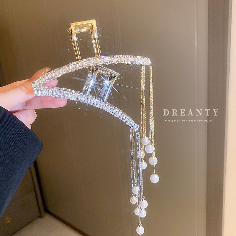 Kẹp Tóc Tua Rua Hình Học Đính Kim Cương Giả Bằng Kim Loại Cao Cấp