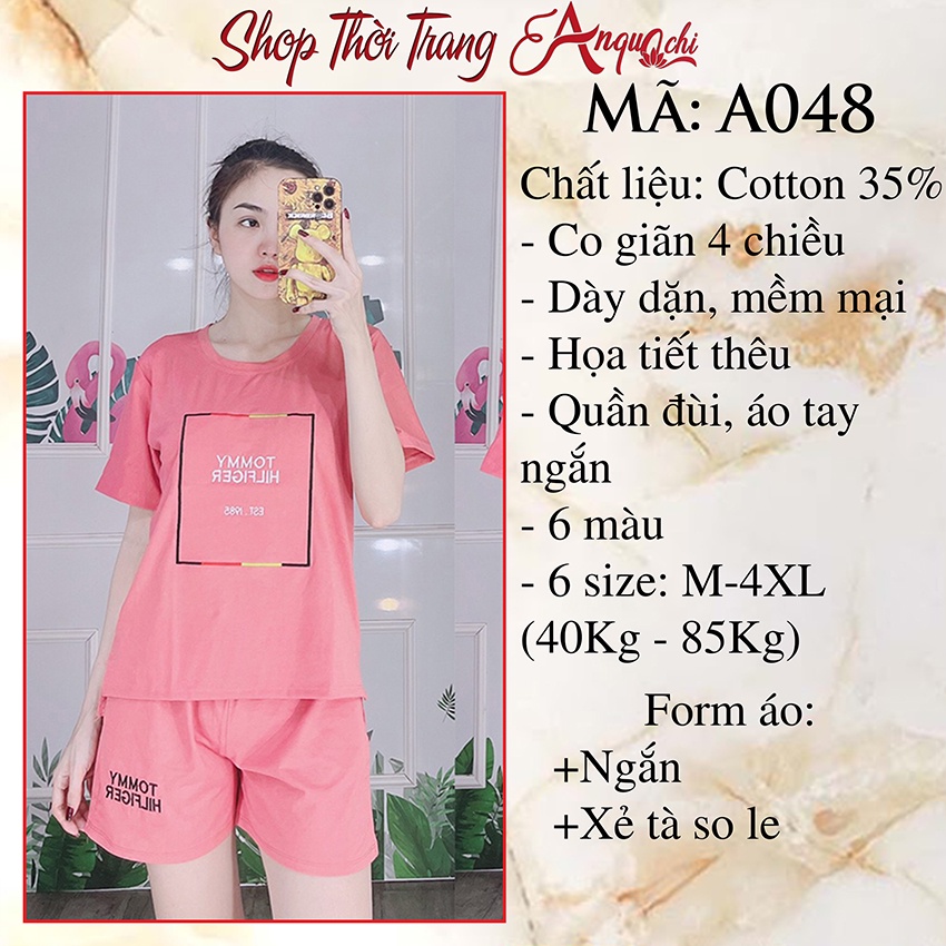 Đồ Bộ Nữ Mặc Nhà Anquachi Đẹp Thun Cotton Nữ Mặc Ngủ Ở Nhà Dễ Thương Quần Đùi Cute A048