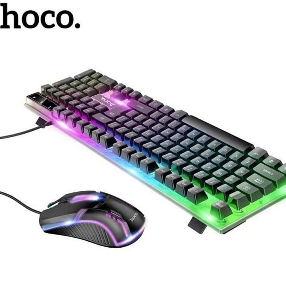 Combo Bàn phím và Chuột Hoco GM11 có dây, đèn LED RGB cầu vòng bắt mắt, 104 phím, chơi game hay làm việc rất thích