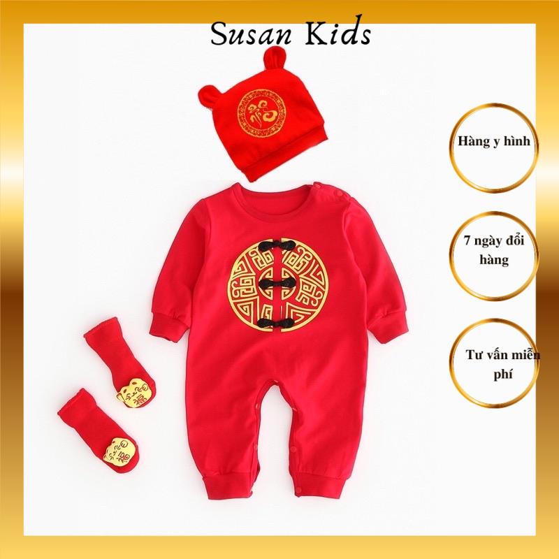 Set 3 chi tiết body đỏ thần tài, body diện tết cho bé trai bé gái, body may mắn tài lộc