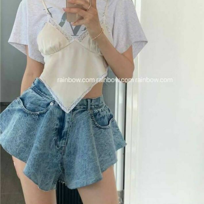 Quần shorts Jeans Xòe ống rộng tuarua