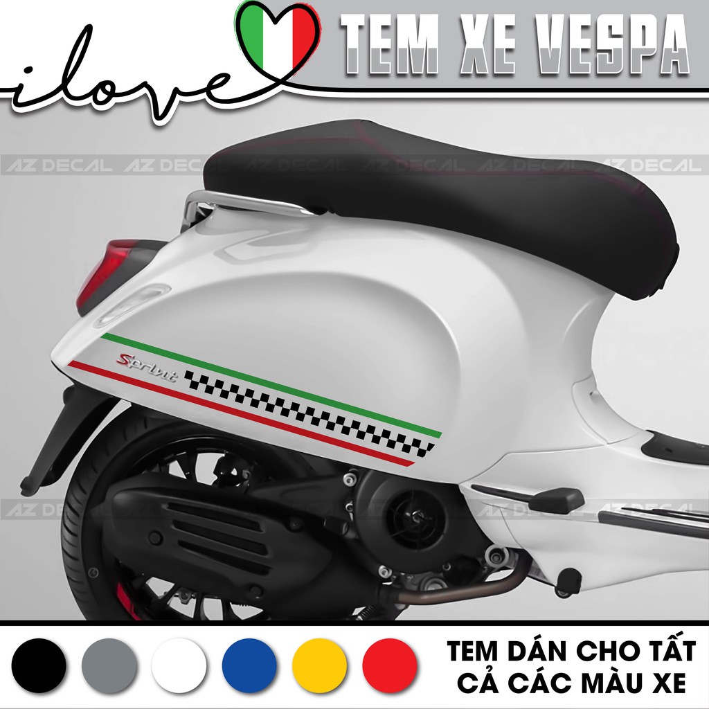 Tem Dành Cho Xe Vespa Sprint/LX/GTS Phong Cách Cờ Italia Mix Caro | VP04 | PVC Cao Cấp Chống Nước, Chống Bay Màu