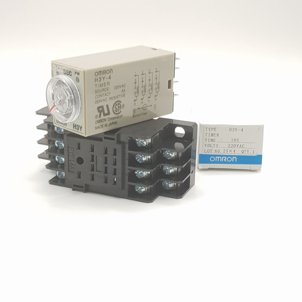 Rơ le 220V 10 giây, Relay thời Gian Timer Omron H3Y-4 14P 220V, H3Y-4, rơ le thời gian