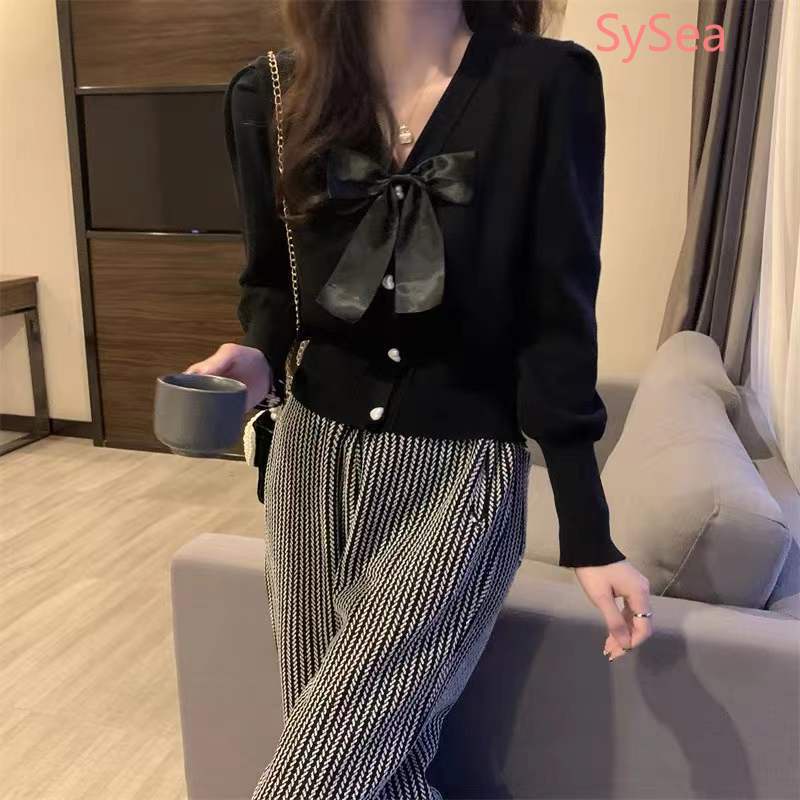 Áo Khoác Cardigan Dệt Kim Cổ Chữ V Thắt Nơ Xinh Xắn Thời Trang Cho Nữ