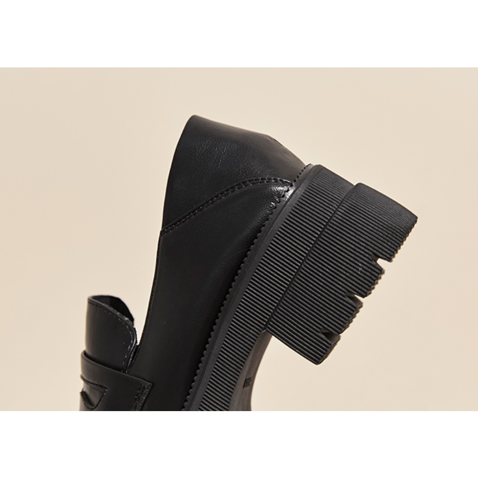 Giày Loafer Nữ Giày Da Bánh Mì 5 Phân Phong Cách Nhật Bản