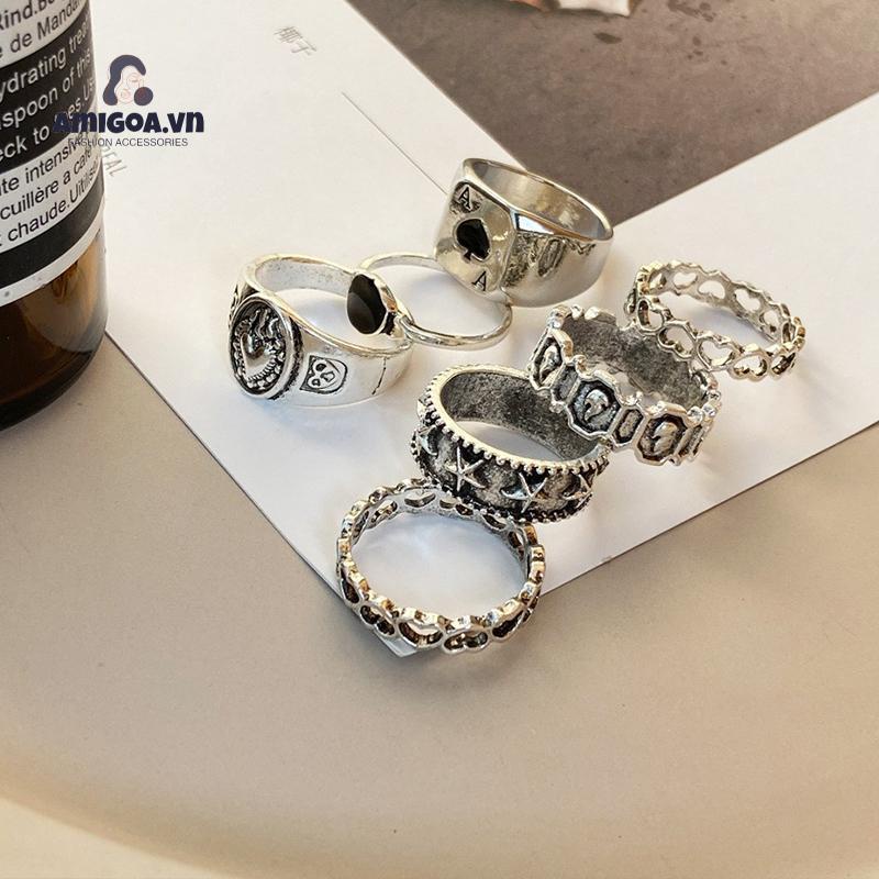 ✨✨Set 7 chiếc nhẫn đeo ngón tay phong cách Hàn Quốc cổ điển sành điệu cho nam