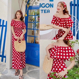Jum nữ chấm bi trễ vai dáng dài