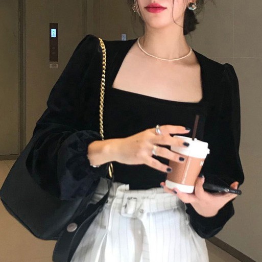 Áo sơ mi nữ Xiaozhainv tay phồng theo phong cách retro