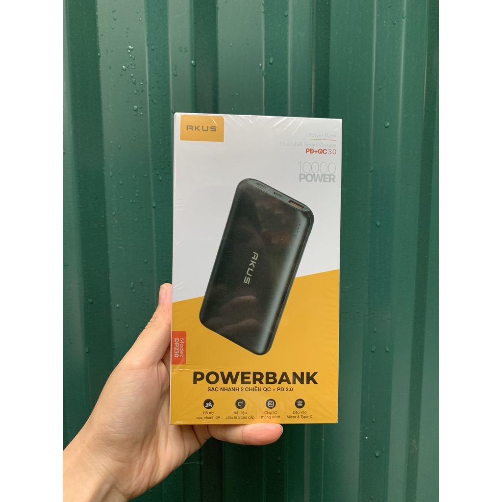 Sạc dự phòng 10000 mAh sạc nhanh 20w AKUS - DP230 - Hàng ChínhHãng - BH 12 tháng- Đen