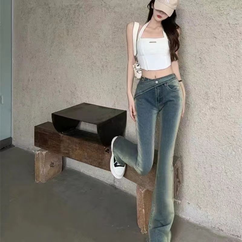 Quần Jean Ống Loe Lưng Cao Ôm Dáng Thời Trang Mùa Thu Cho Nữ