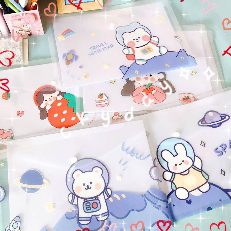 ⭐ iLado ⭐ Túi đựng tài liệu túi đựng bút Bìa đựng tài liệu Rabbit Nút Khóa Gài trong suốt Hoạt Hình túi đựng tài liệu a4 file Hộp đựng storage dễ thương cute đồ dùng học tập học sinh Chống ẩm và chống bụi