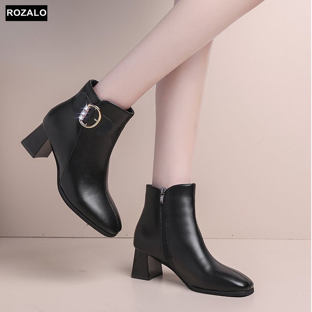 Giày Bốt nữ kiểu Boot thấp cổ da mờ gót 5P đính đá Rozalo R5715