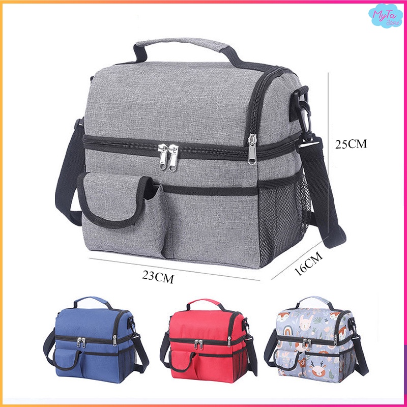 Túi đựng hộp cơm giữ nhiệt, đồ ăn trưa văn phòng, thức ăn đi dã ngoại đa chức năng 2 tầng riêng biệt có dây đeo tiện lợi