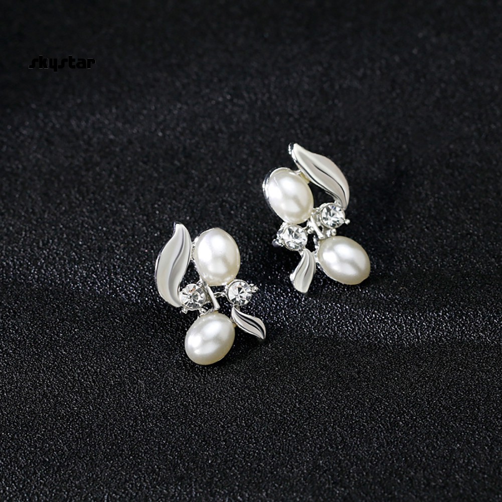 Bộ Vòng cổ + Bông Tai Đính Đá &amp; Ngọc Trai Giả Thời Trang Cho Nữ