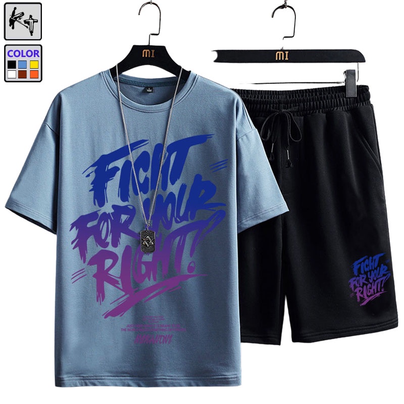 Bộ áo thun ngắn tay và quần short KT size lớn M-8XL phong cách Hàn Quốc cho nam