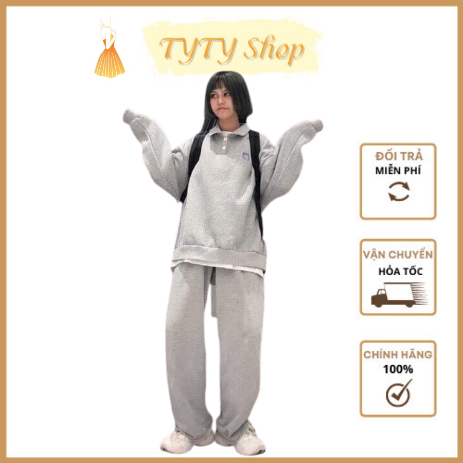 Bộ Cotton Nỉ Unisex Nam Nữ [Có Video/Ảnh Thật]  Bộ Polo Cổ Bẻ Logo Thêu Hình Voi Ty Ty Shop  SP000724