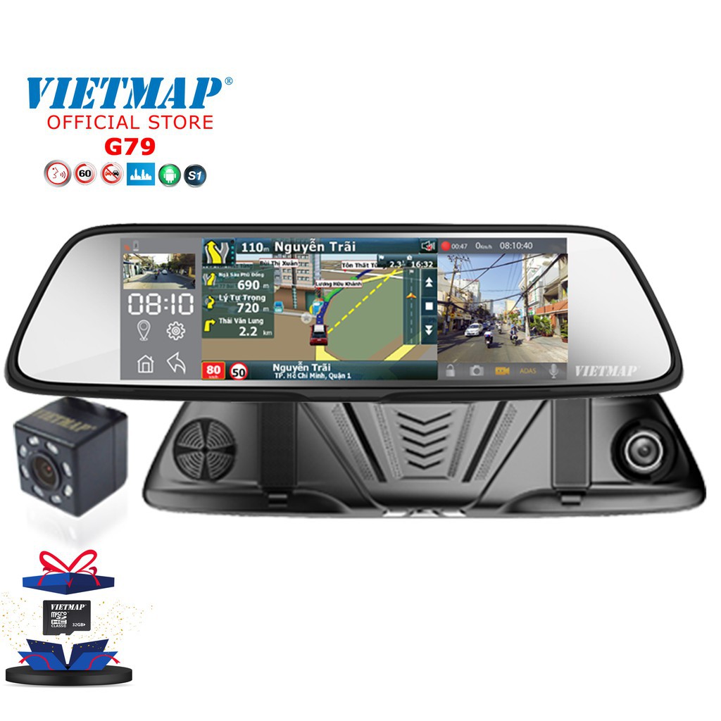 VIETMAP G79 - Camera Hành Trình Ghi Hình Trước Sau+Dẫn Đường+THẺ 32G