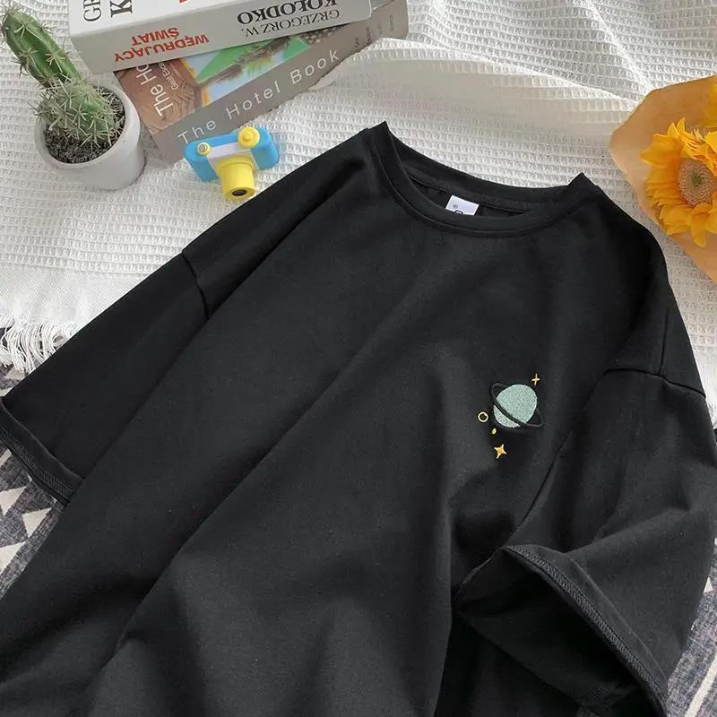 Áo Thun Tay Ngắn Dáng Rộng Thêu Hình Hành Tinh Kiểu Nhật Bản Thời Trang Mùa Hè 2022 Cho Nữ