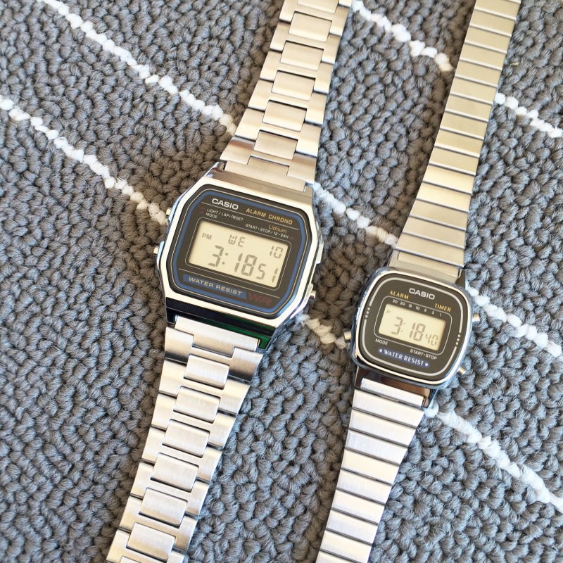 Đồng hồ Đôi nam nữ Casio A158 - LA670, đồng hồ chính hãng, dây bạc mặt đen