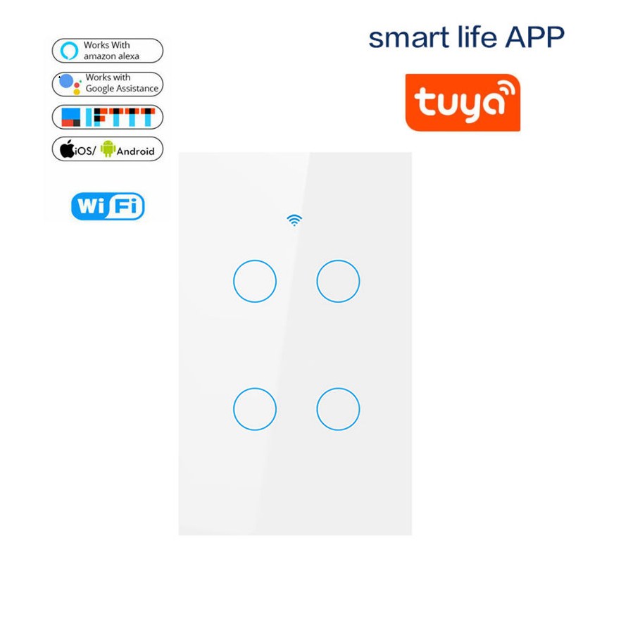 Công Tắc Wifi Smart Switch (Công Tắc Cảm Ứng Âm Tường 3,4 Kênh Điều Khiển) ,app Smart Life,TUYA