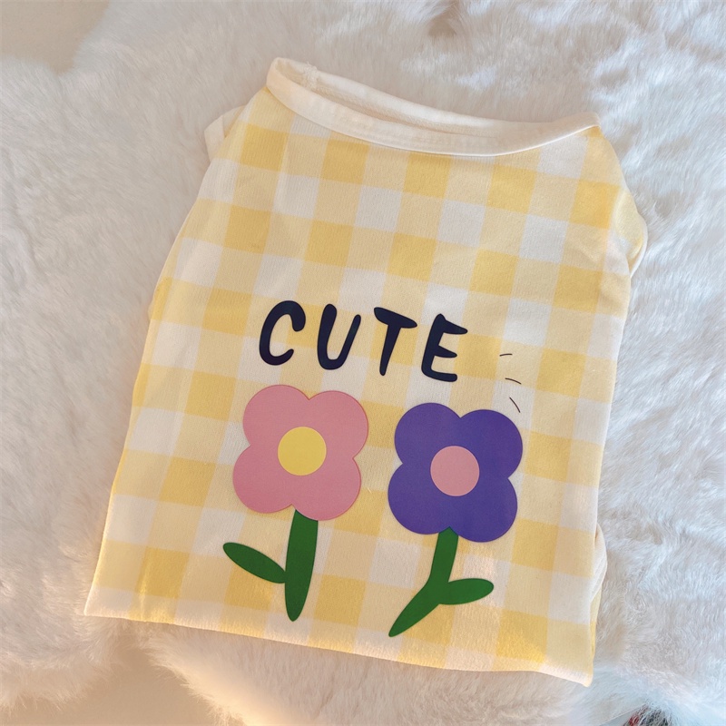 &lt;cutepethome&gt;Áo Sát Nách Mỏng Thoáng Khí In Họa Tiết Hoa Màu Hồng Thời Trang Mùa Hè Cho Thú Cưng