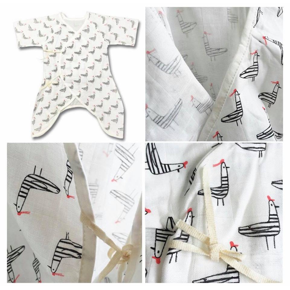 Áo liền quần vải xô Muslin Tree cho bé 0-6 tháng