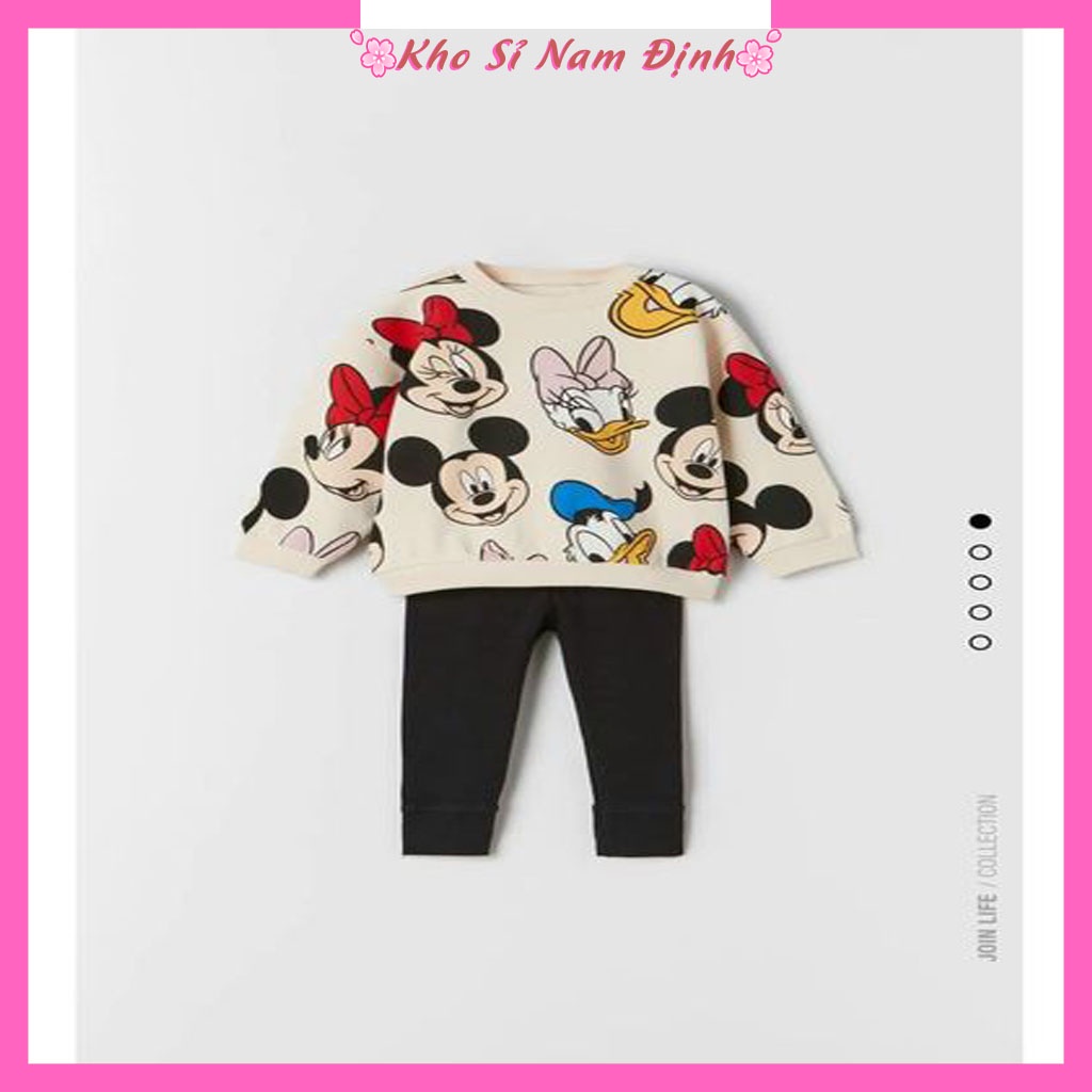 Đồ bộ bé gái nỉ bông dài tay thu đông in hình mickey disney Combo 2 bộ quần áo trẻ em