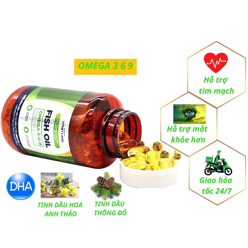 Omega 369 HONEYLAND 30v Viên, Hỗ Trợ Hệ Tim Mạch , Trí Não , Tăng Cường Thị Lực , Sáng Mắt