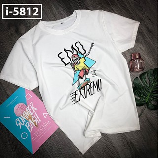 Áo Thun Nữ Tay Ngắn Cổ Tròn Màu Trắng In Chữ EMO EXTREMO DLX