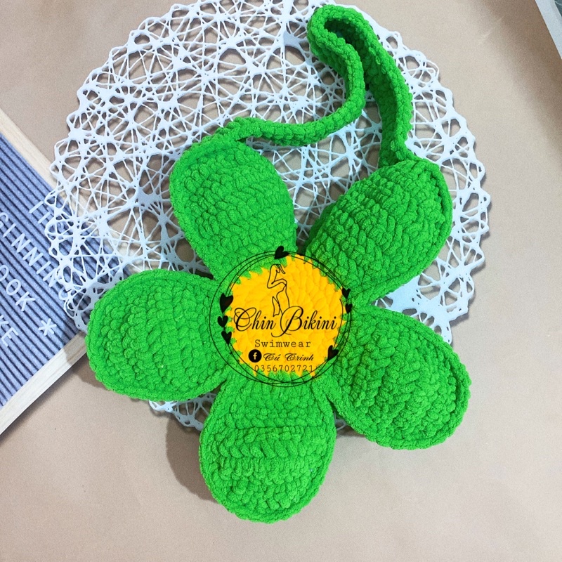 Túi len bông hoa cúc đeo vai size 40cm