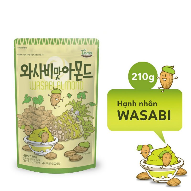 HẠNH NHÂN MẬT ONG, wasabi,  dâu tây TOM'S 120g