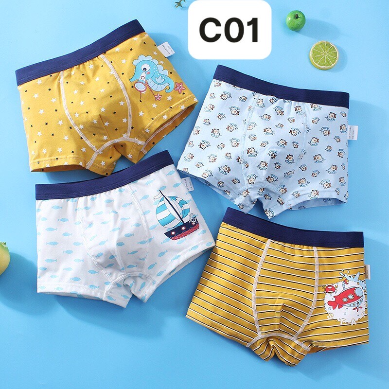 C01 Quần Chip Cho Bé Trai Sịp Nam Lót Xì Hình Cá Cá Ngựa Hình Con Thuyền Đáng Yêu Dễ Thương