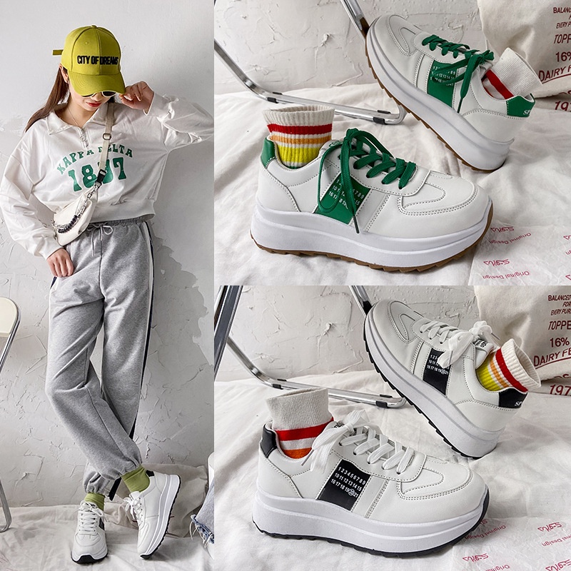 Giày thể thao nữ QC màu trắng độn đế cao cấp Giầy sneaker Ulzzang kiểu dáng Hàn quốc
