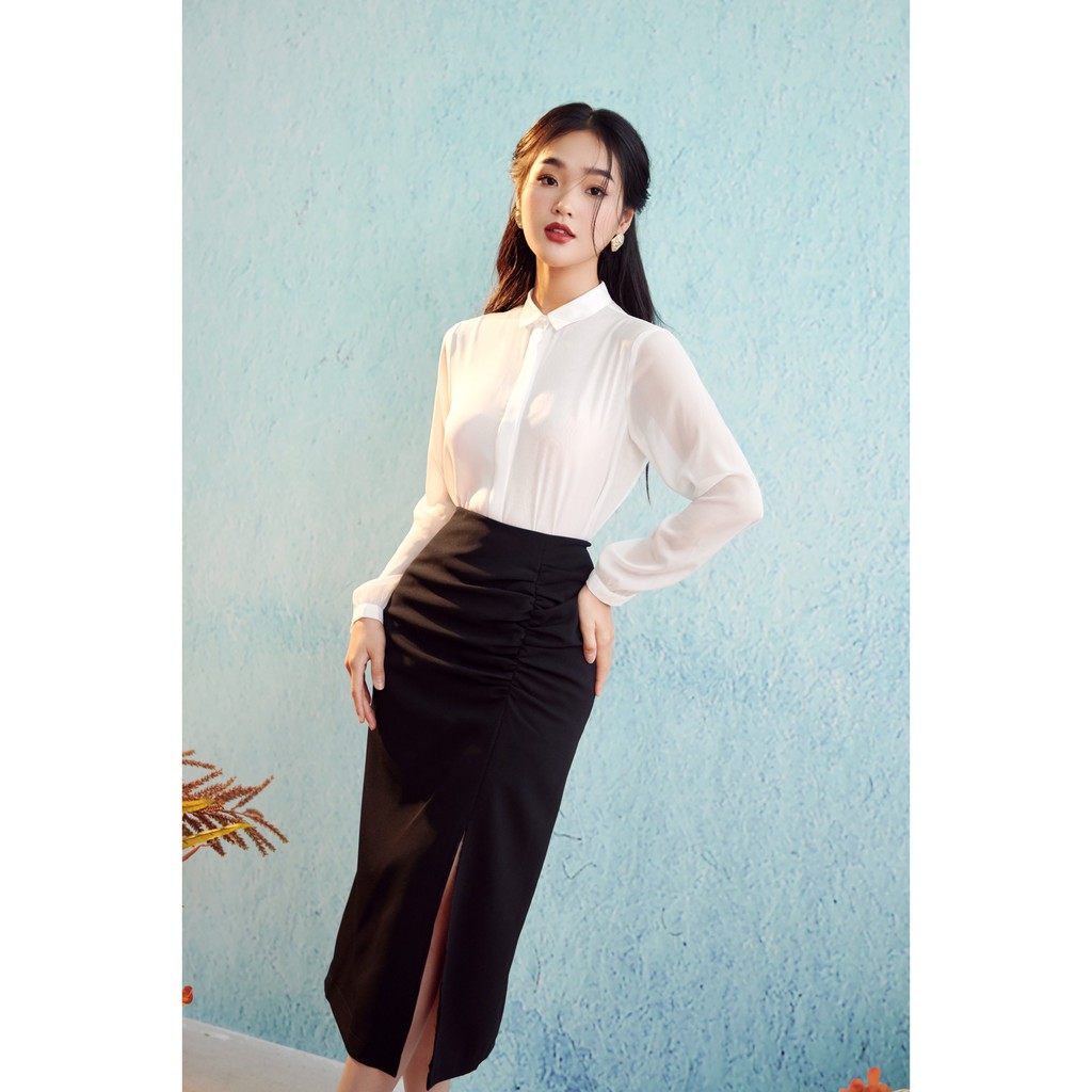 [Mã FADIRECT20 giảm 20K đơn 150K] KOKA Chân váy nhún bên xẻ midi có lót CO01401 | BigBuy360 - bigbuy360.vn