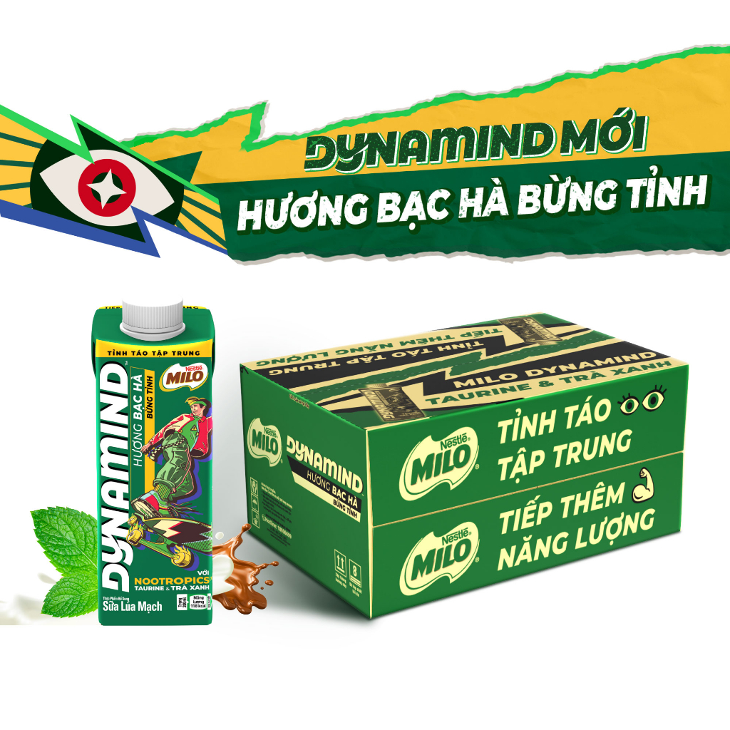 Thùng 24 hộp sữa lúa mạch Nestlé® MILO® Dynamind Bạc Hà 200 ml (24x200ml)