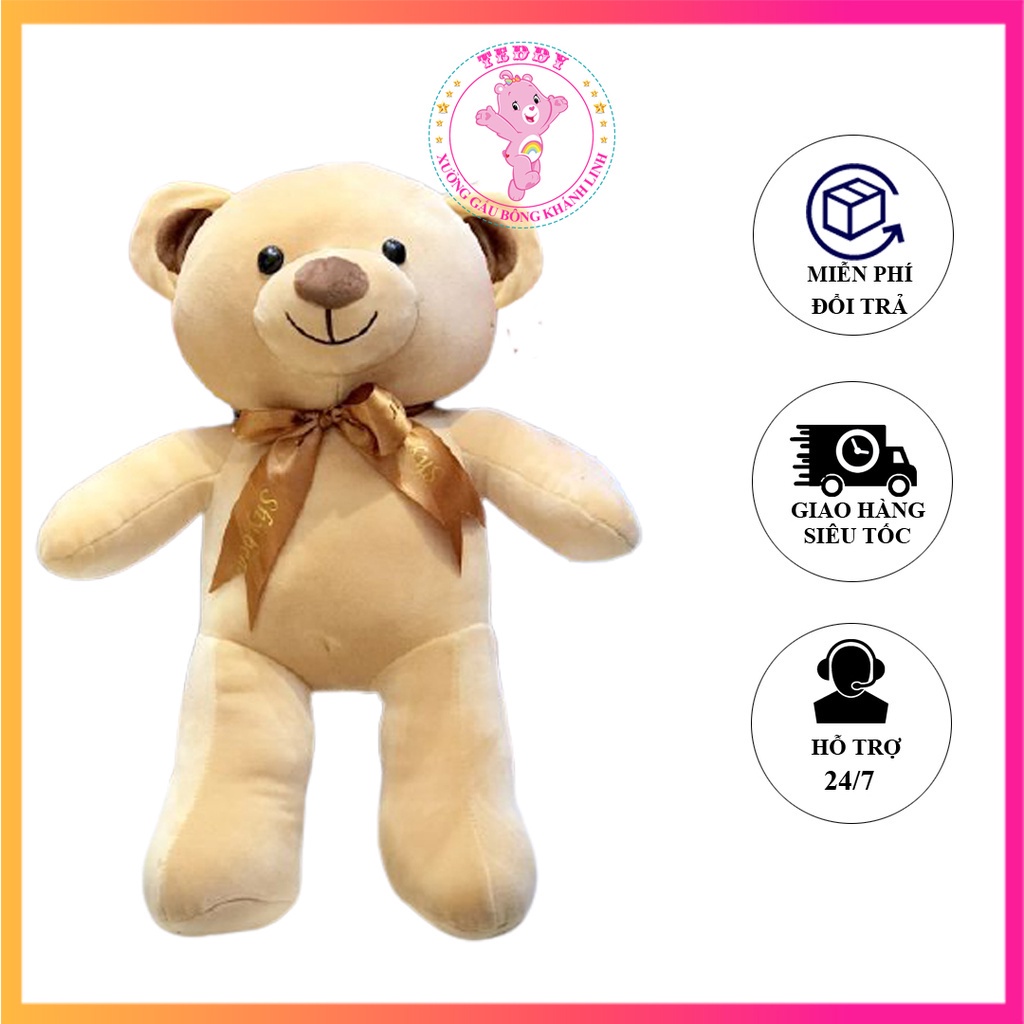 Gấu Bông Teddy Đeo Nơ Size 50Cm 2 Màu Hồng Và Nâu Chất Liệu Cao Cấp Co Dãn 4 Chiều Hàng Xuất Siêu Thị