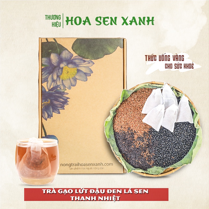Trà gạo lứt lá sen đậu đen Hoa sen xanh thanh nhiệt giải độc trà detox gạo lứt
