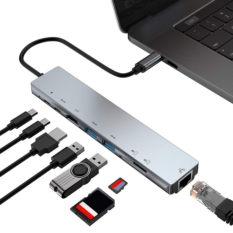 Bộ Chia Cổng Hdmi 8 Trong 1 + Rj45 + Pd + Usb