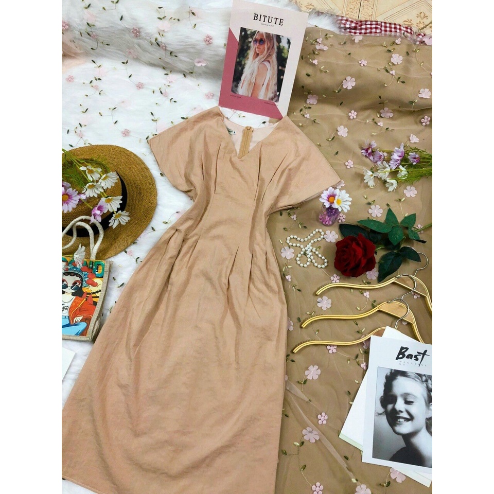 Đầm Dự Tiệc Cổ V Chít Eo Tay Con AKARA HQ076 Phù Hợp Đi Dạo Phố Dự Tiệc Size SML | BigBuy360 - bigbuy360.vn