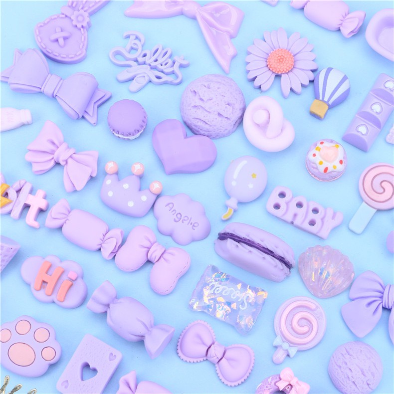 Charm (C280) slime/ Dụng Cụ Charm Trang Trí [Ko Keo &amp; Nút] Nhiều Hoạ Tiết theo Màu - Set 50 cái - Mẫu Ngẫu Nhiên