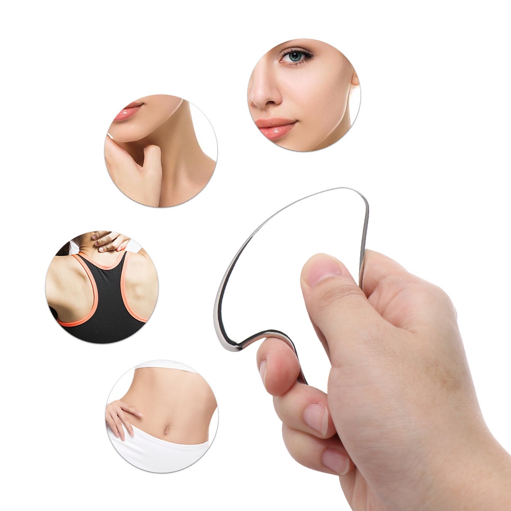 Dụng cụ cạo guasha SALORIE chất liệu thép không gỉ giúp nâng cơ mặt và làm săn chắc da chống lão hóa kèm túi đựng