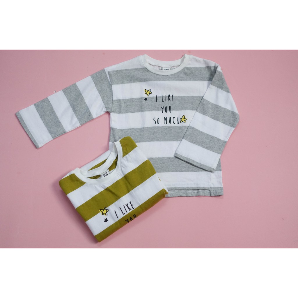 (100,130) Áo cotton kẻ ngang Elfinkids i like you so much SP000800 + 803