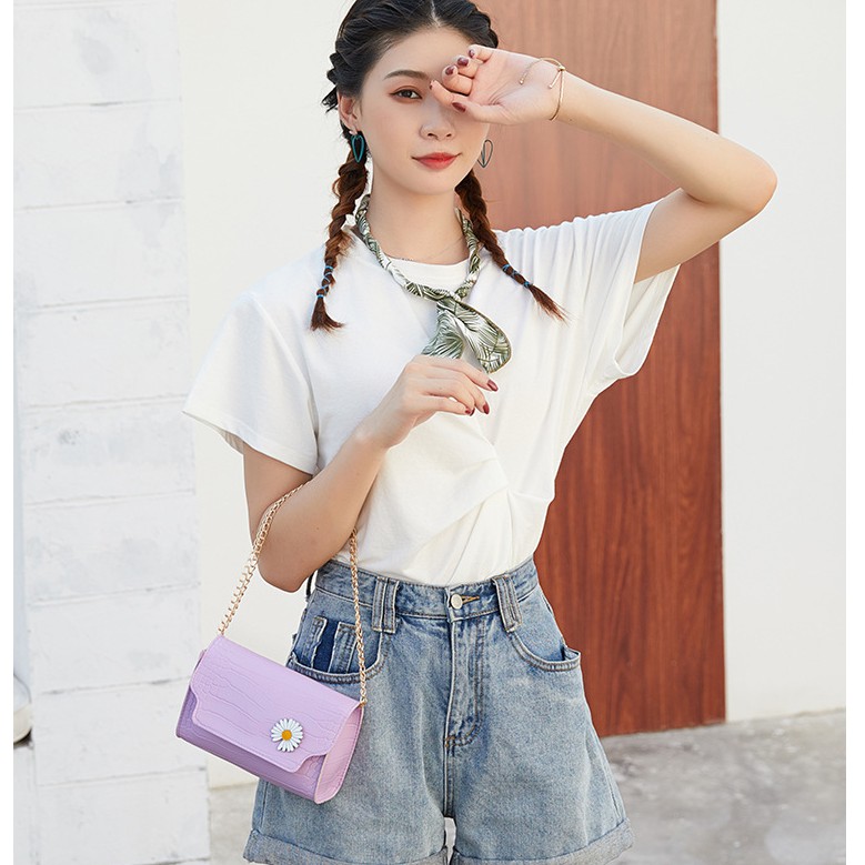 Túi xách nữ đeo chéo ulzzang cầm tay dự tiệc đựng ĐTDĐ Mini Bag túi hoa cúc hình chữ nhật nhiều màu tiện dụng.(TT2224)