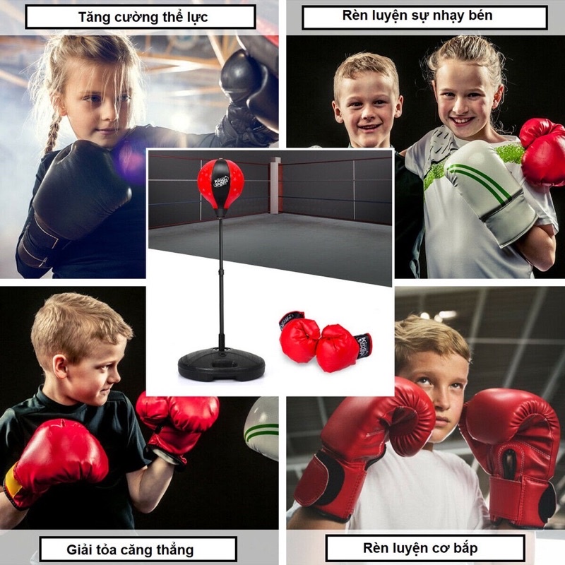 Bộ BOXING Đấm Bốc Size Trẻ Em Siêu Đẹp (có găng tay, trụ đỡ, giá đỡ) - Cho Bé Yêu Rèn Luyện Sức Khỏe