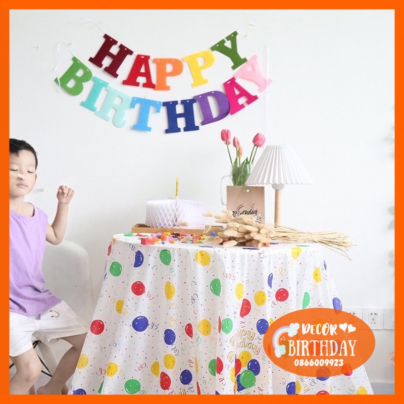 Khăn Trải Bàn Trang Trí Sinh Nhật, Tiệc Thôi Nôi, Đầy Tháng Cho Bé, Hoạt Tiết Bóng Bay Kích Thước 137cm x 237cm