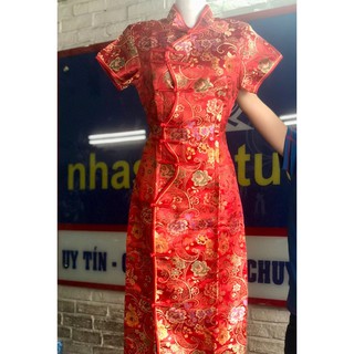 Sườn Xám Gấm Đỏ Cao Cấp