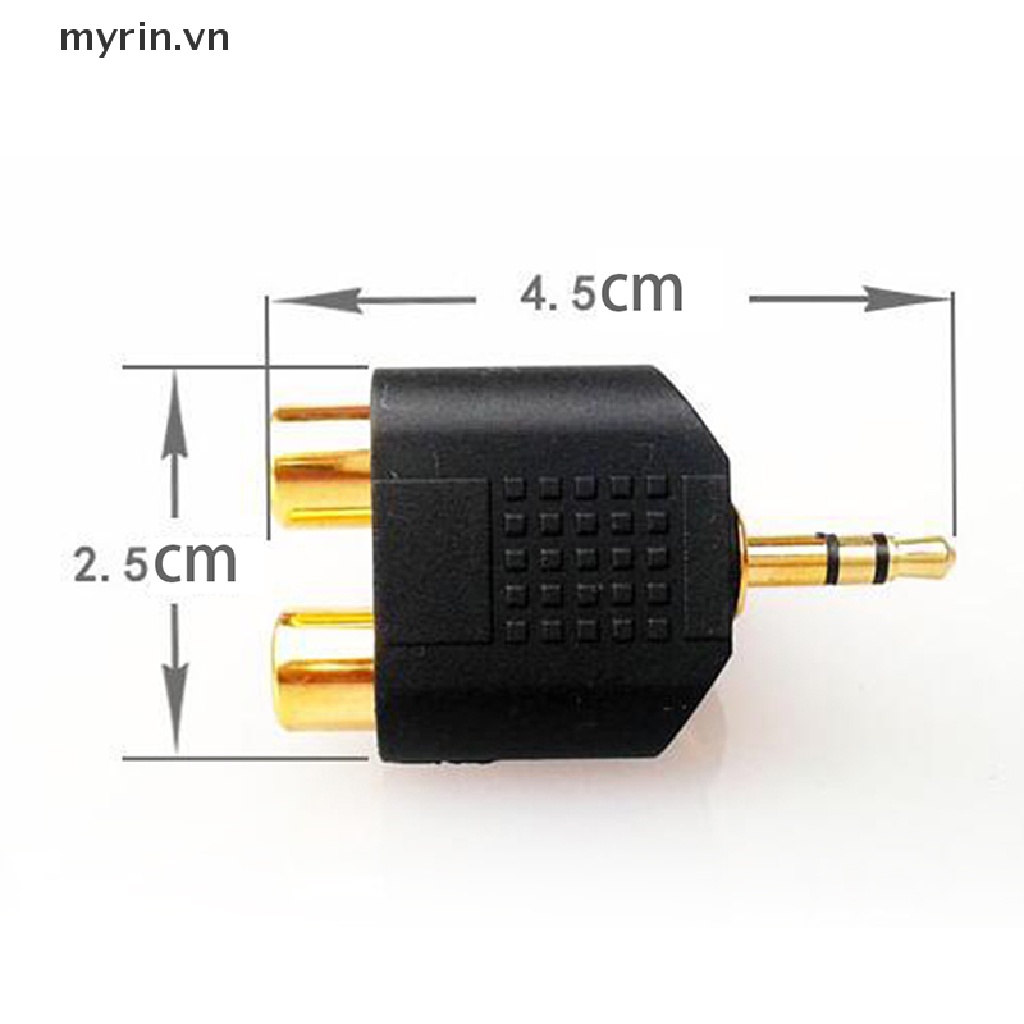 1 Giắc Cắm Âm Thanh Mạ Vàng Chuyển Đổi Từ Đầu Cắm Sang 2 RCA Lỗ Cắm 3.5mm