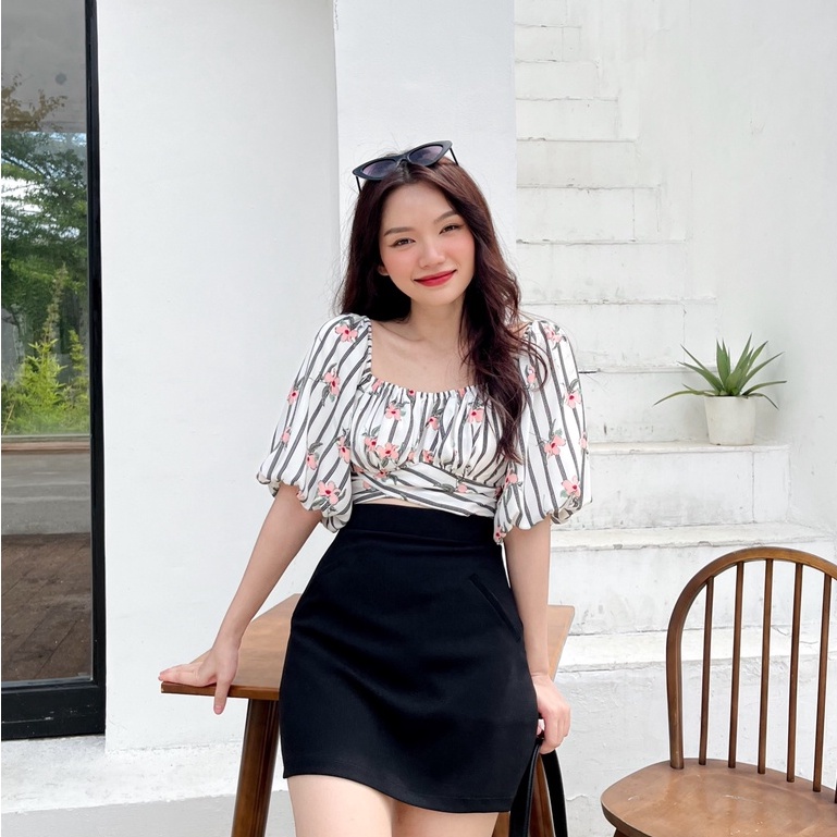 Áo BERRY -Áo hoa tay lỡ bẹt vai